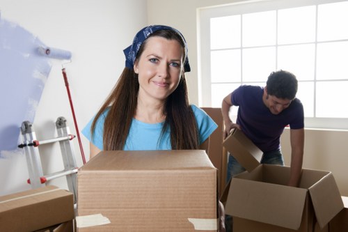 Packed student belongings prepared for removals in Balham