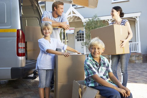 Packed boxes and furniture ready for removals in Balham